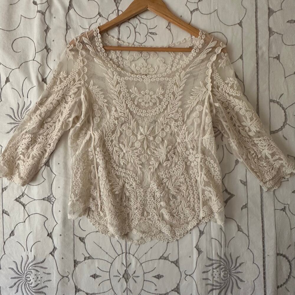 Sheer Embroidered Lace Boho Fairy Top - Picture 4 of 4